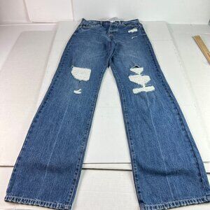 KanCan Jeans Womens 27 90s High Rise Wide Leg Flare Blue Distressed Cotton Denim